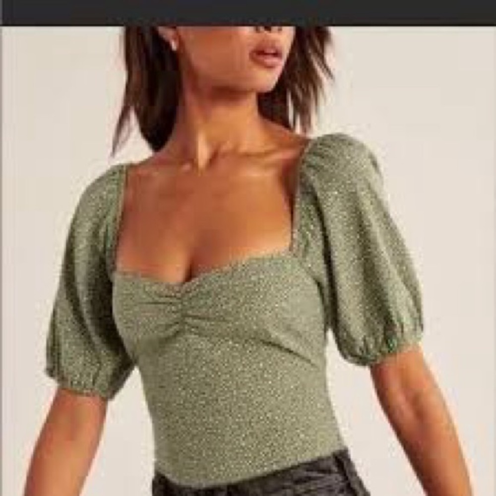 Abercrombie & Fitch Olive Puff Sleeve Blouse